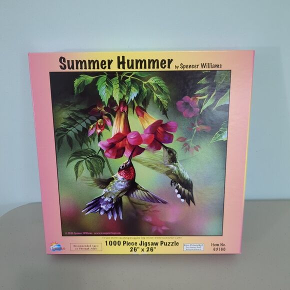 SUNSOUT 1000 PIECE JIGSAW PUZZLE SUMMER HUMMER HUMMINGBIRDS FLOWERS 26 X 26 INCH - Picture 1 of 3